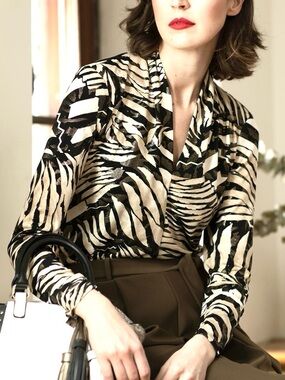 Joseph Ribkoff  Blouse Long Sleeve Pullover V-Neck Metallic Shimmer